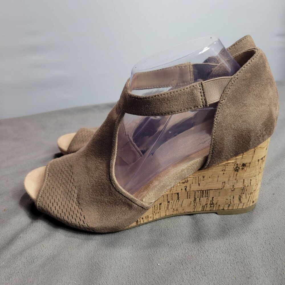 Abella True Comfort Womens Open Toe Wedge Sandals Size 10M Brown Faux Suede & Co